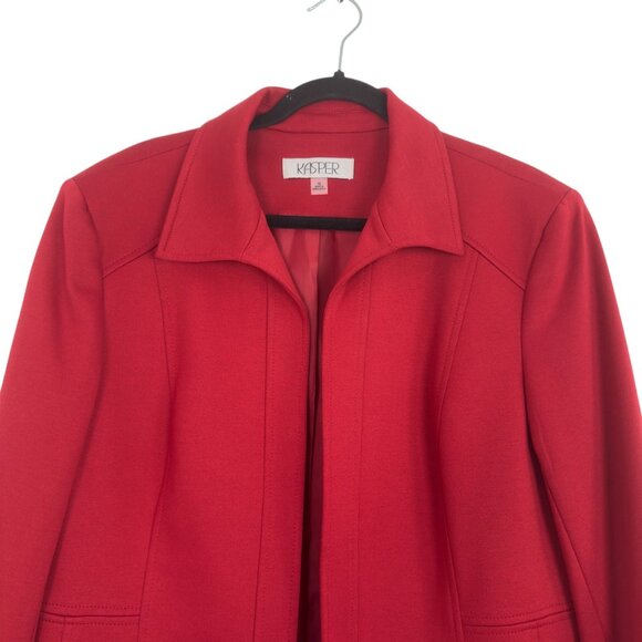 Kasper Womens Red Open-Front Blazer Jacket Size 16 Polyester Blend Long Sleeve - Picture 2 of 16